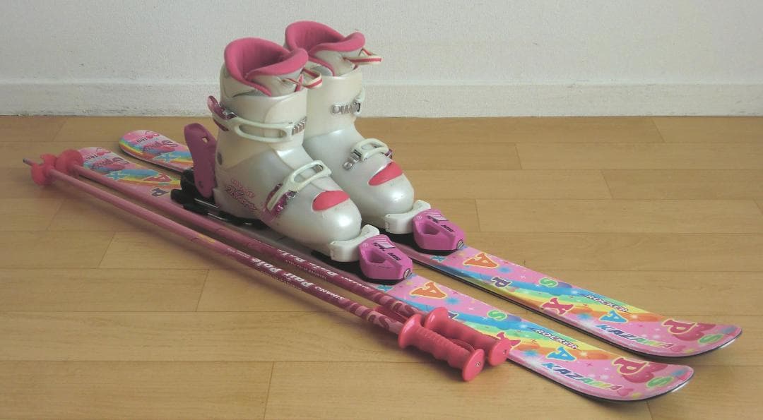 ■■送料無料■KAZAMA■子供用スキーフルセット■板106靴21■WAX済■■