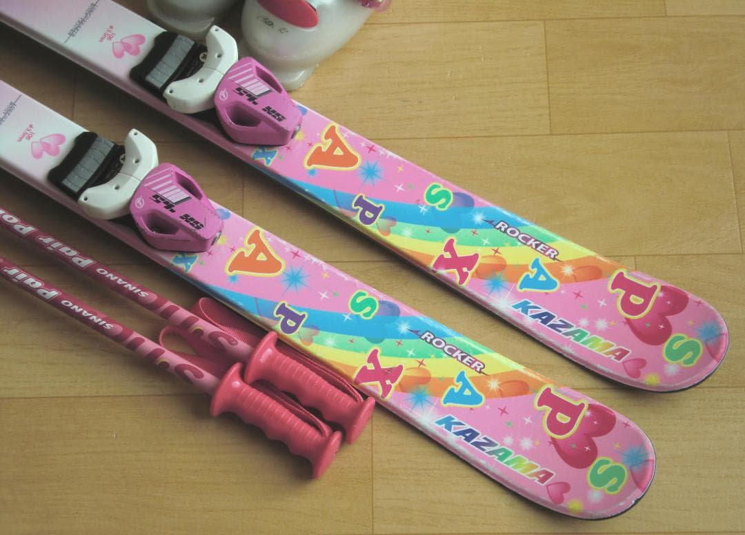 ■■送料無料■KAZAMA■子供用スキーフルセット■板106靴21■WAX済■■