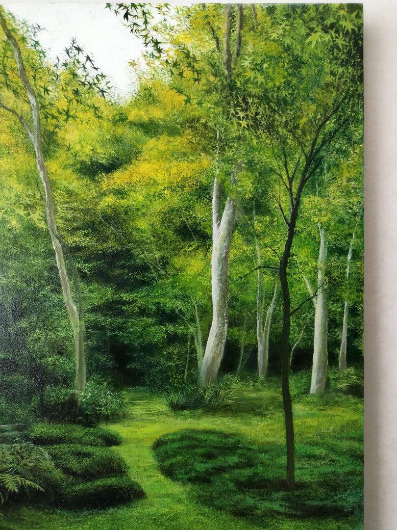 油絵原画 京都の苔庭（祇王寺）サイズM10 写実画