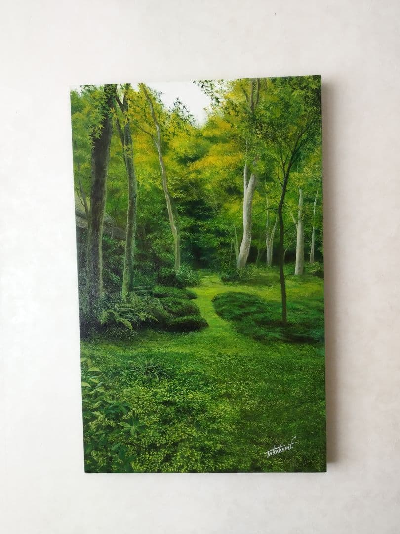 油絵原画 京都の苔庭（祇王寺）サイズM10 写実画