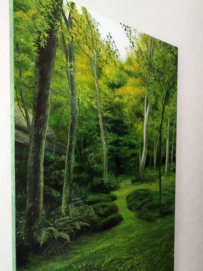 油絵原画 京都の苔庭（祇王寺）サイズM10 写実画