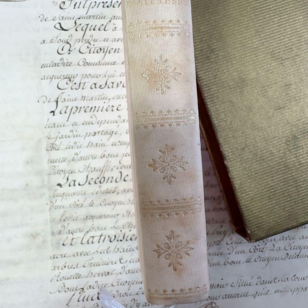 値下フランス　アンティーク　淡いピンク色の小さな本　ケース付き