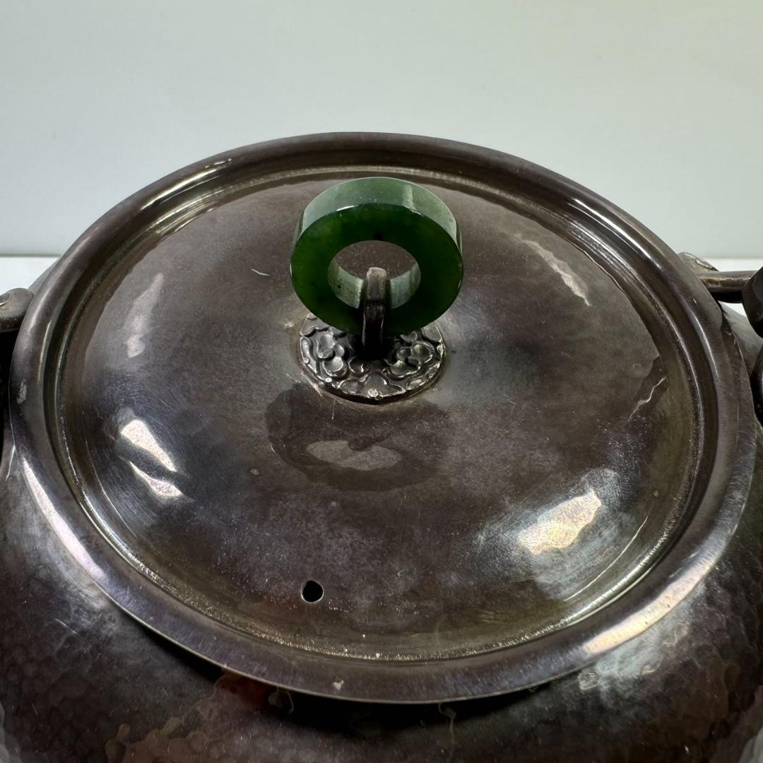 純銀製 羽田花押 寶珠 薬缶 貴石摘 銀瓶 煎茶道具 湯沸 美術品 純銀保証