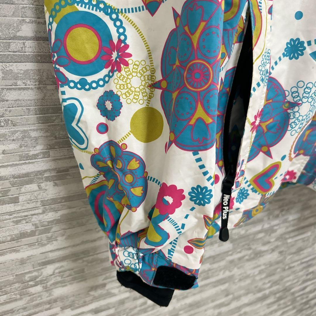 ネオプラス✨スノーボード ジャケット 花柄 Mサイズ 白　ウィンター　スポーツ