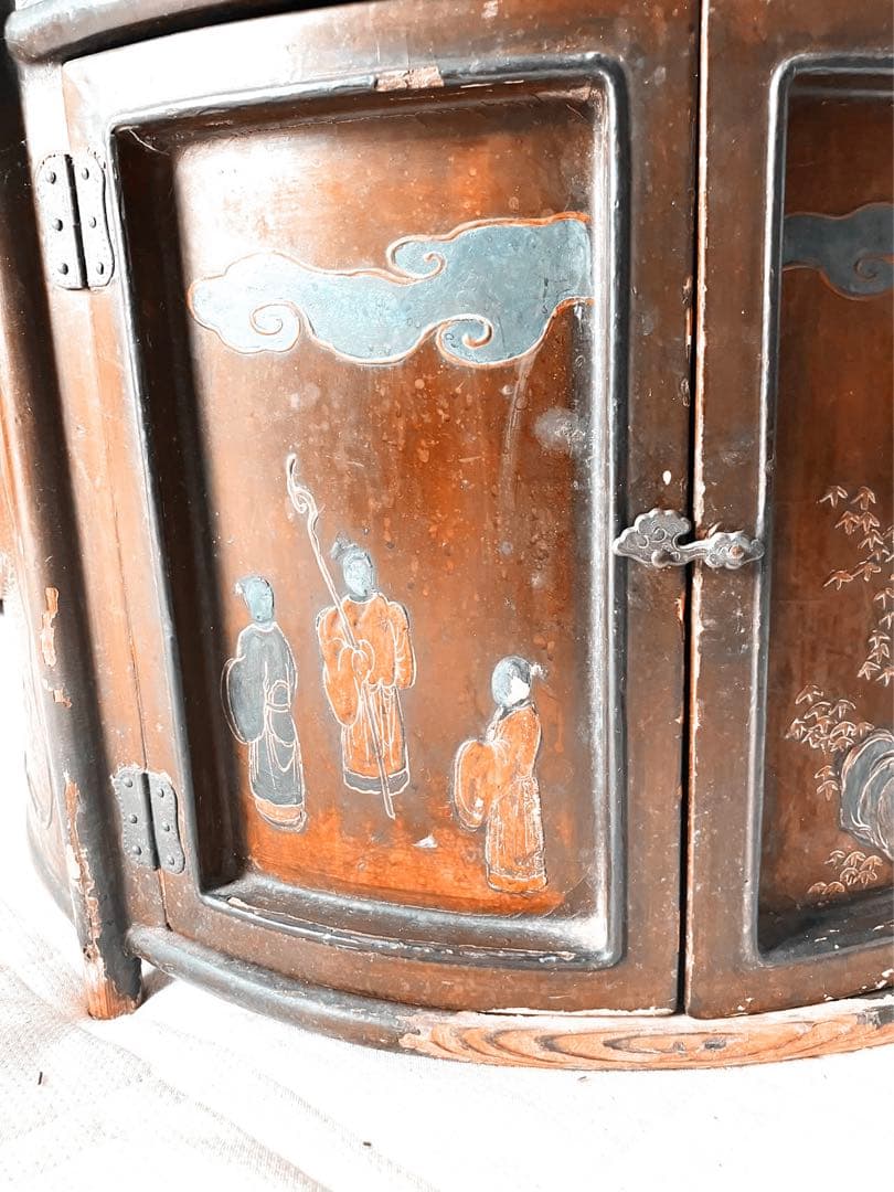 骨董品　唐木家具本花梨 総無垢 茶棚 茶道具 飾棚 彫刻 透かし彫り 煎茶道具