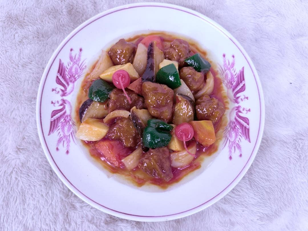 リアル食品サンプル 酢豚 甘酢あん 中華料理ディスプレイ用 直径約26.5cm