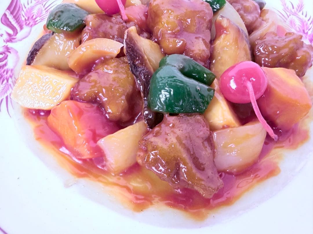 リアル食品サンプル 酢豚 甘酢あん 中華料理ディスプレイ用 直径約26.5cm