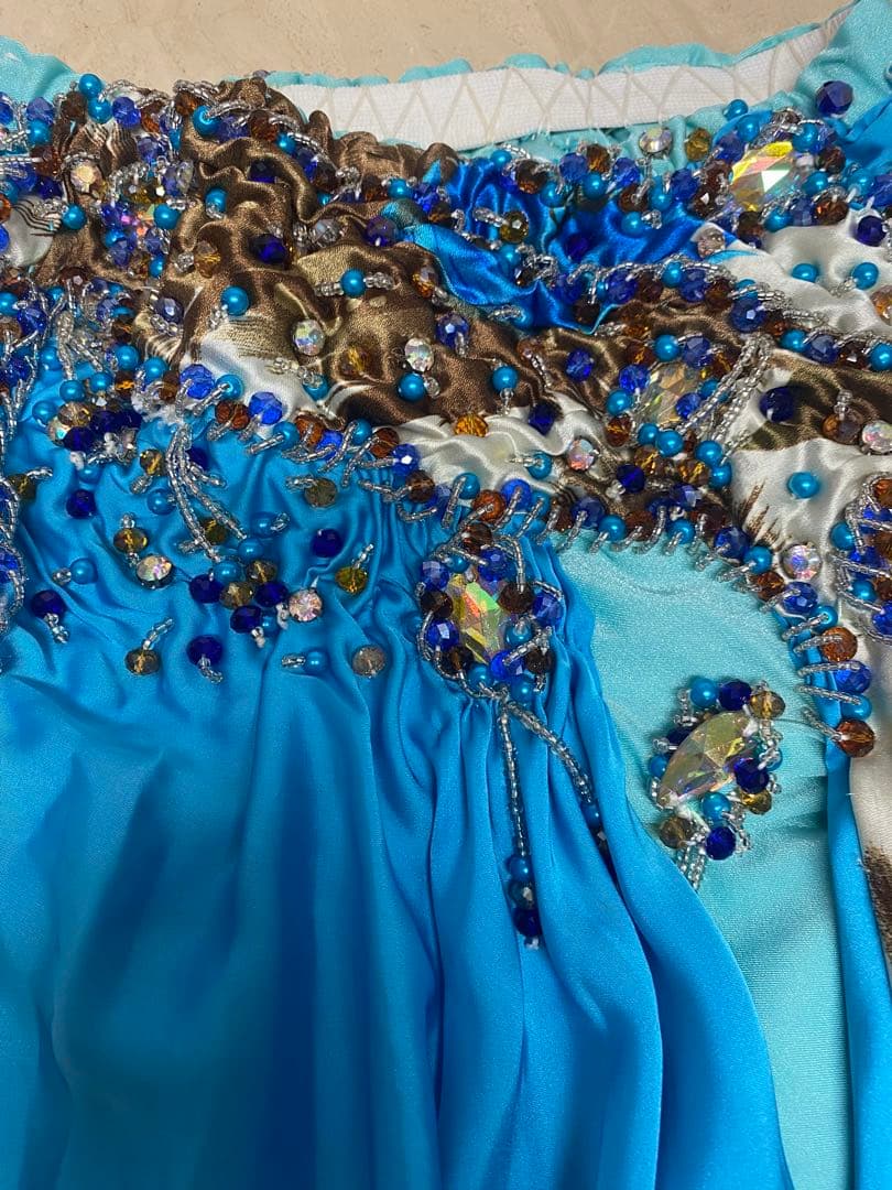 エジプト　ベリーダンス セットアップ 青茶花柄