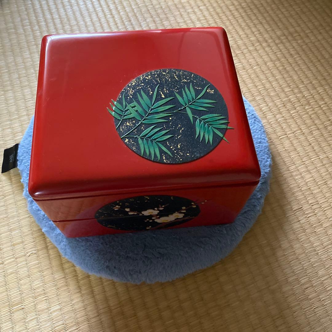 漆器 重箱 赤色 花柄