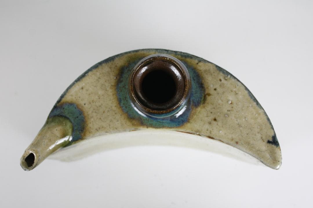 壺屋焼 人間国宝 金城次郎 作 呉須双魚文抱瓶（大）