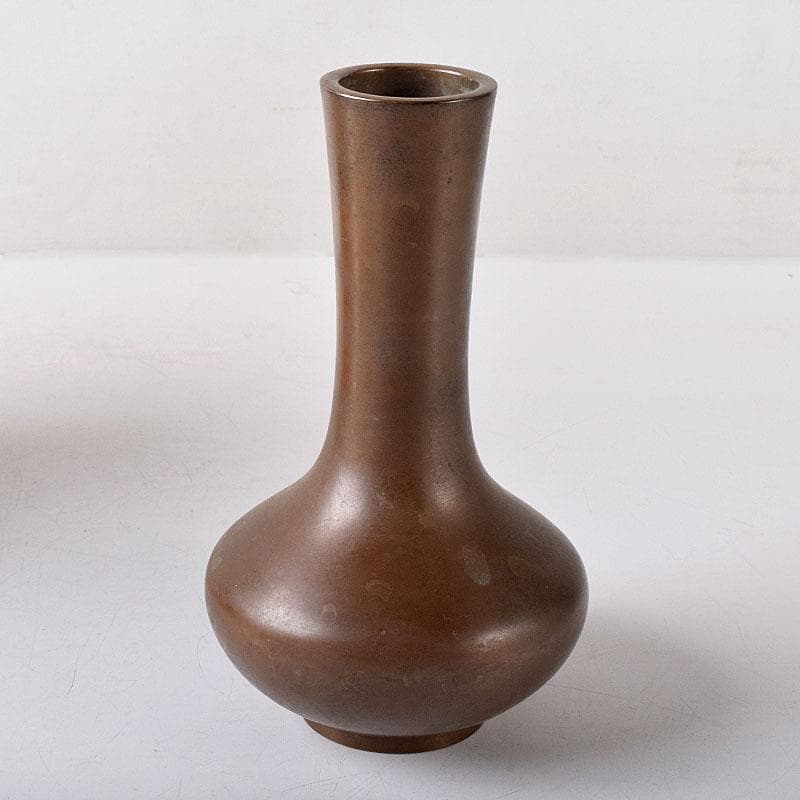 釜師　高木治良兵衛造　唐銅　柄杓立　鶴首花入　共箱　V　7587