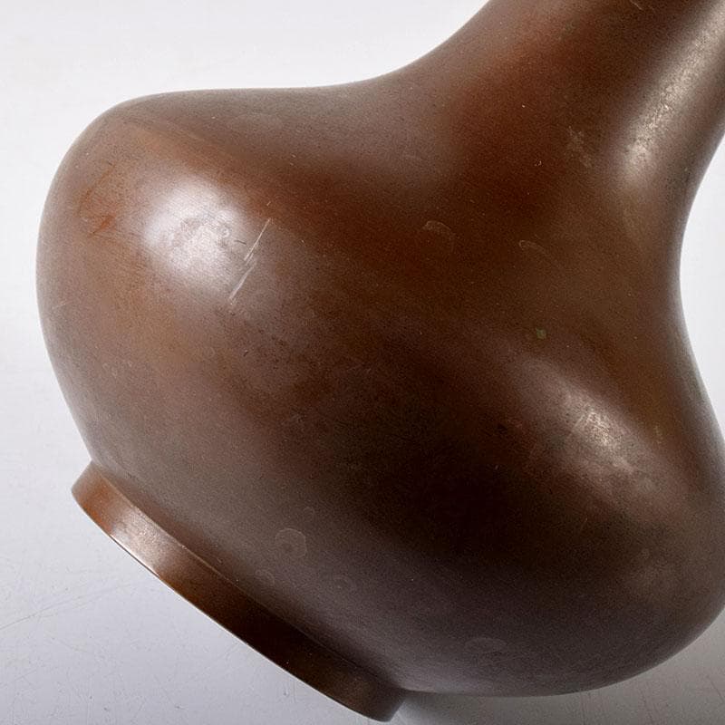 釜師　高木治良兵衛造　唐銅　柄杓立　鶴首花入　共箱　V　7587