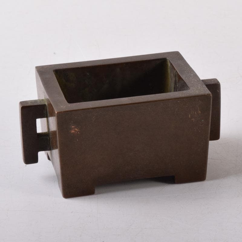 中国　大明宣徳年製　古銅　四方双耳香炉　馬槽爐　V　7232E