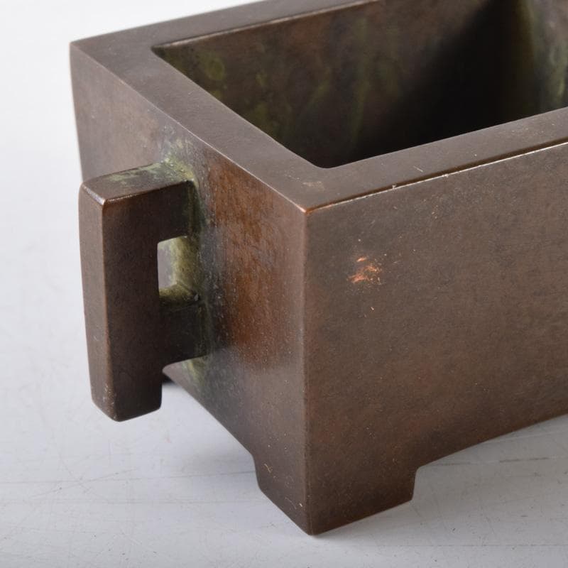 中国　大明宣徳年製　古銅　四方双耳香炉　馬槽爐　V　7232E