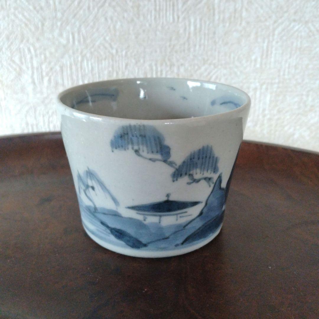 【KAZUです。】古伊万里染付山水文雁の図蕎麦猪口