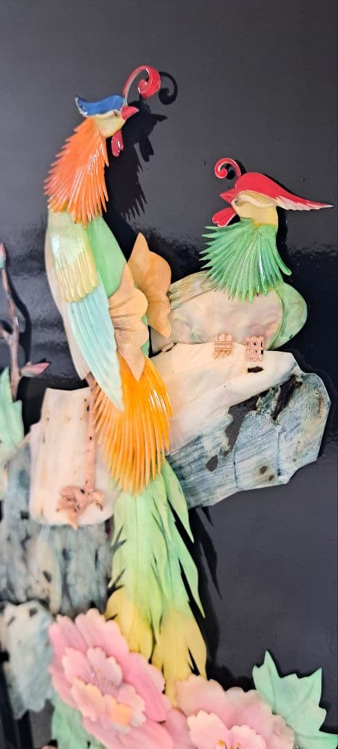 アンティーク骨董品 螺鈿細工 貝細工 花鳥風月 パーティション 屏風 漆塗り