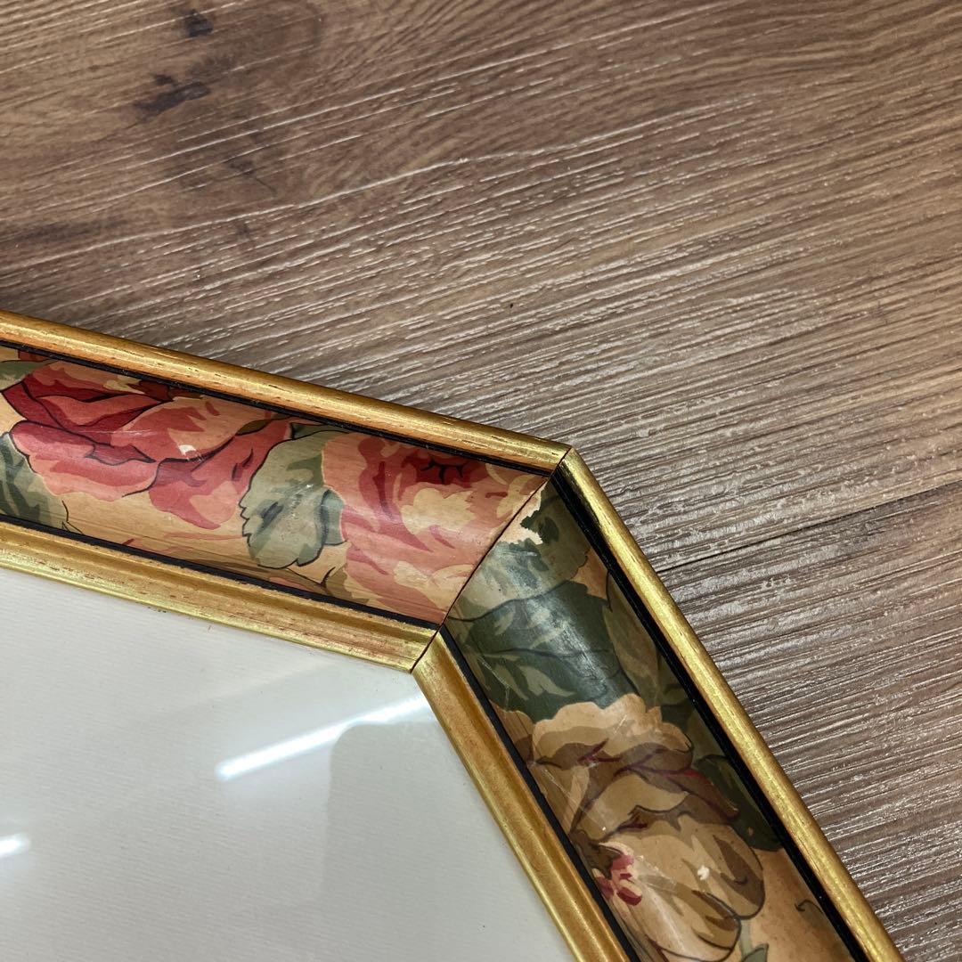 【イタリア製】ボタニカルアート 八角形 額縁 額装 薔薇 ロサ・ガリカ 花 絵画