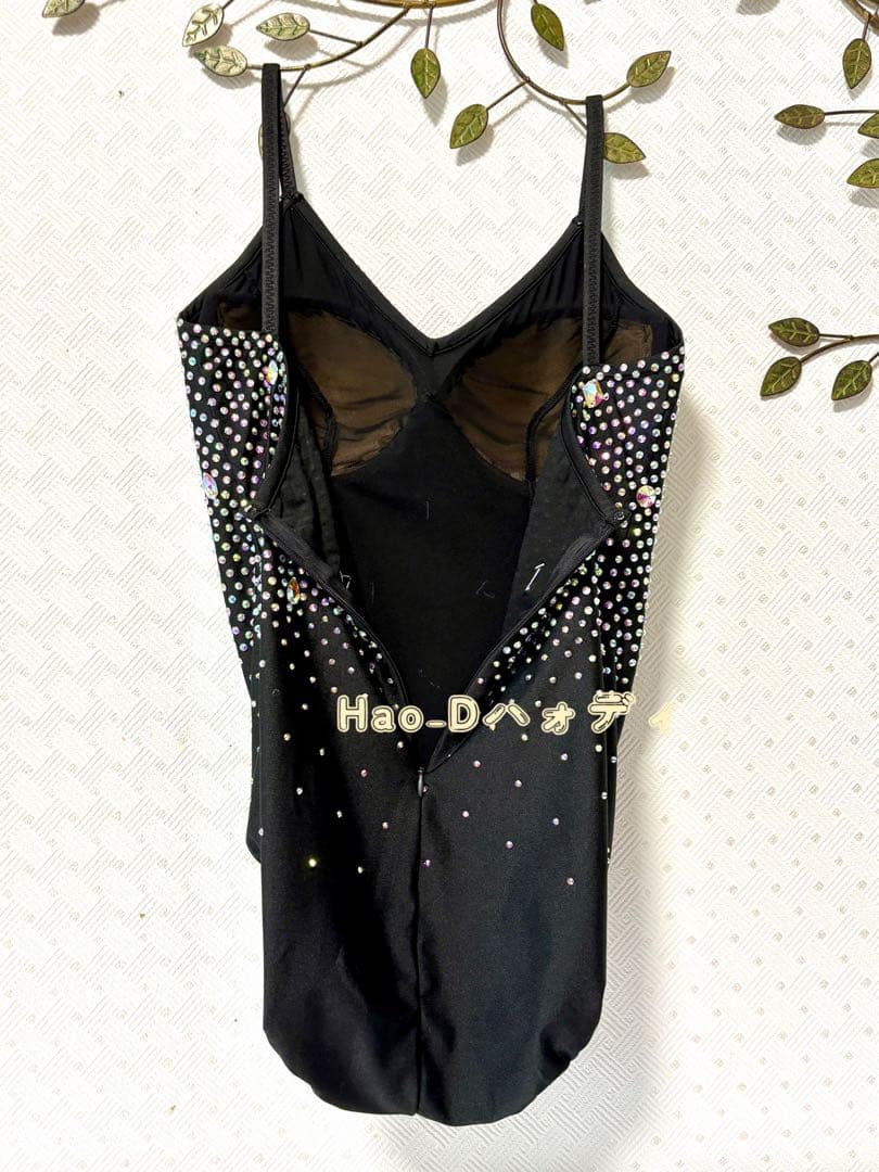 新品★ストーン付き★黒&オーロラ★レオタード★胸パットあり★社交ダンス★バレエ