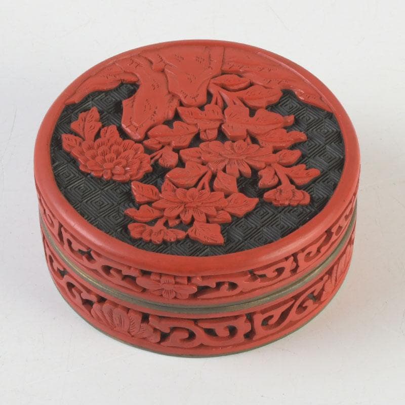 中国　剔紅　堆朱　内七宝　花文　香合　C　9840