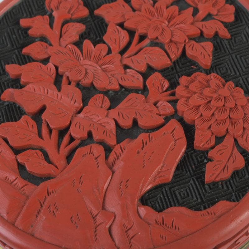 中国　剔紅　堆朱　内七宝　花文　香合　C　9840