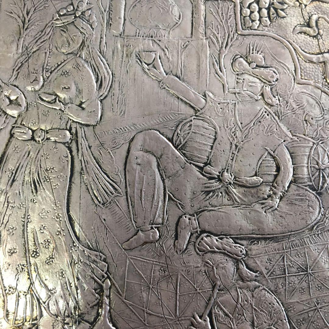 イラン ペルシャ 手彫り 彫金 七宝 鏡 骨董品 アンティーク