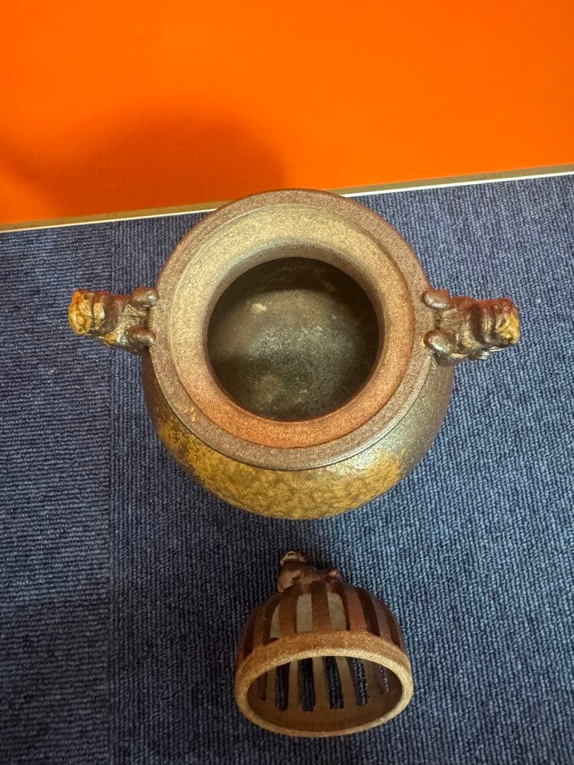 1769 備前焼　武蔵銘　獅子三足　香炉