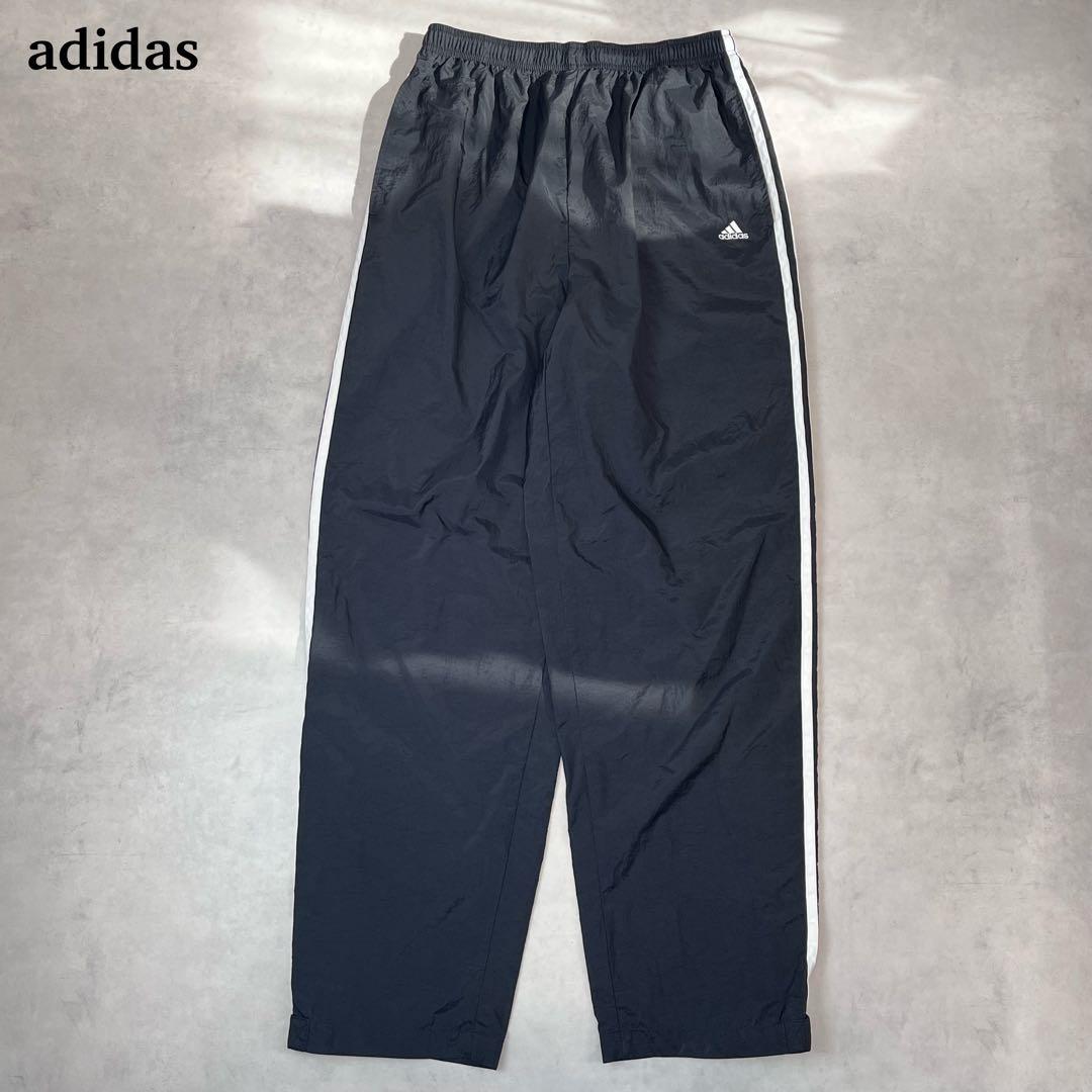 00s adidas バギートラックパンツ 3ライン 刺繍ロゴ ブラック XL