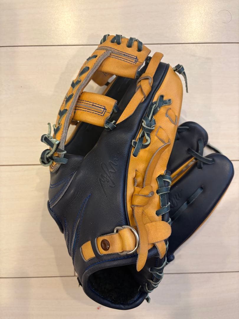 RYU 野球用レザーグローブ オレンジネイビー