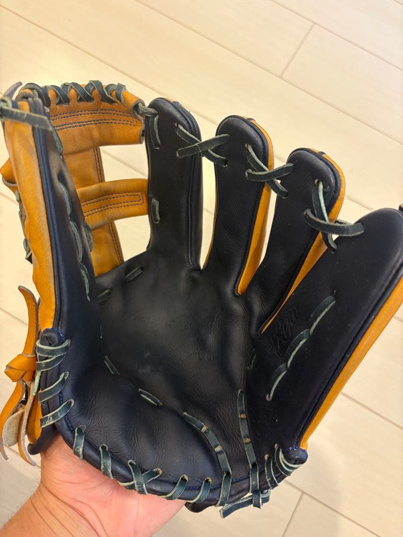 RYU 野球用レザーグローブ オレンジネイビー