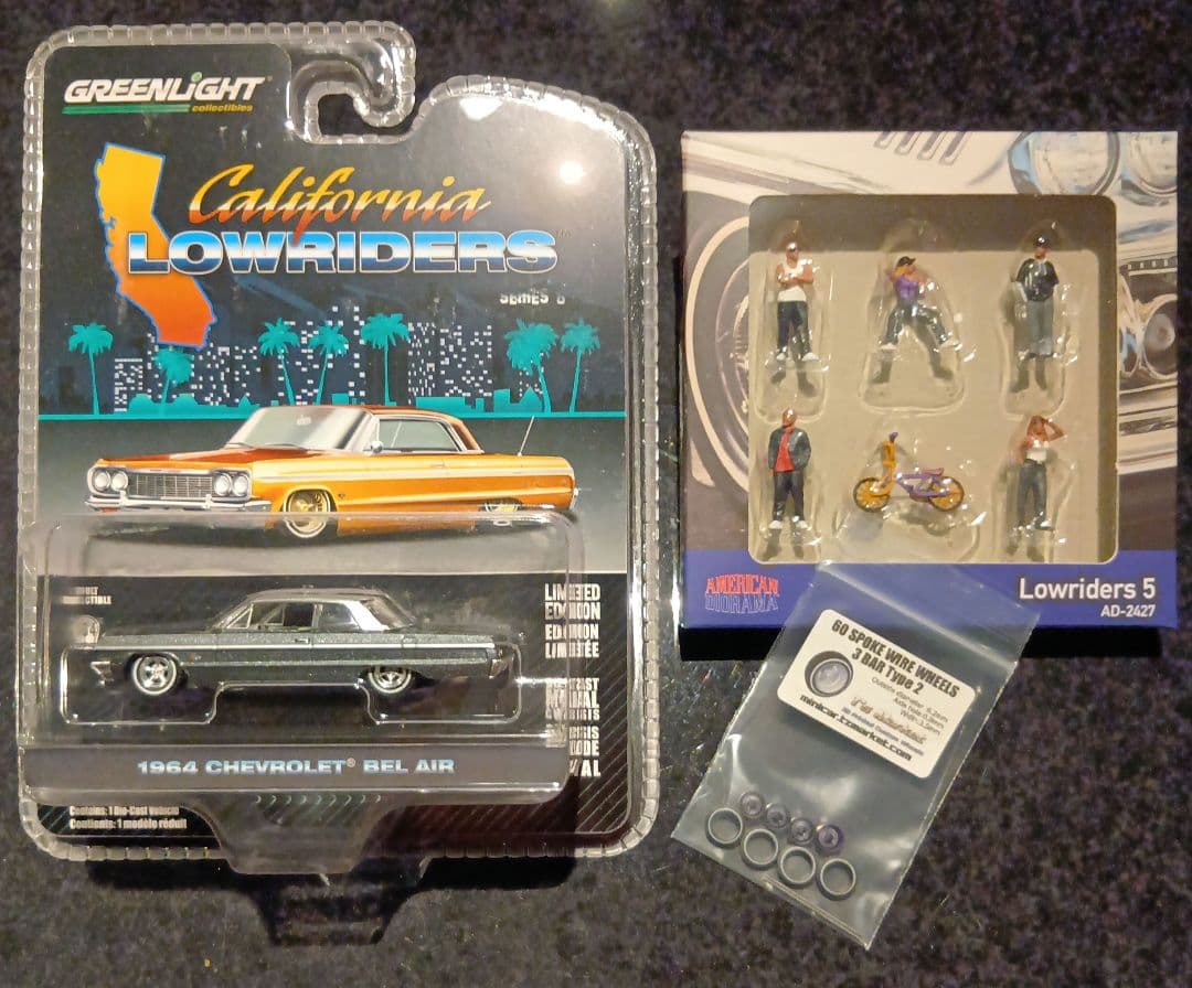 ローライダーミニカー＆アメリカンジオラマ＆カスタム用ワイヤーホイールセット☆新品