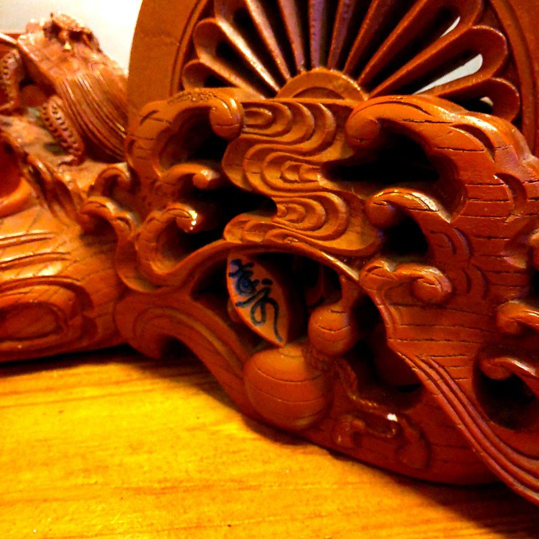 彫辰作 鶴亀彫 親子亀 墨壷 骨董 在銘 工芸品木製彫刻 装飾品 大工道具 墨坪