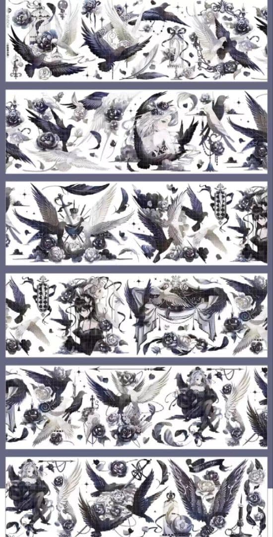 巻売 746★ 海外 マスキングテープ マステ PET 装飾 人物 鴉 贝壳光