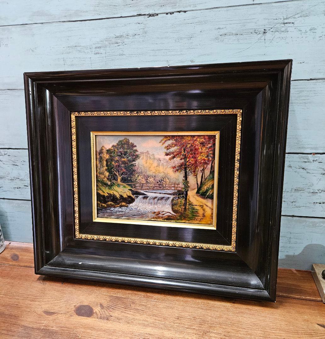 フランスアンティーク リモージュ エナメル絵画 陶器画 額装 P.Bonnet作