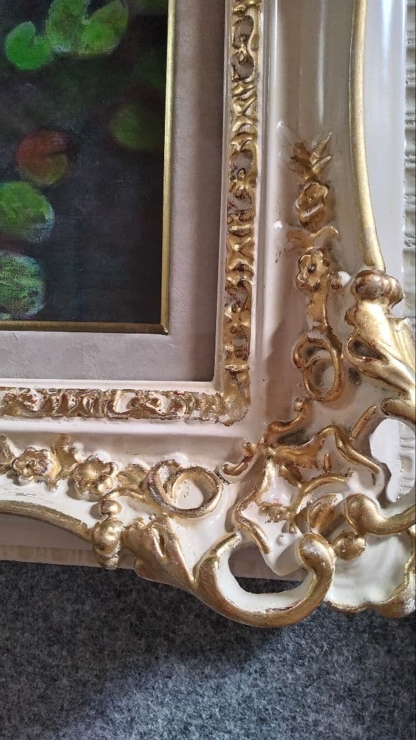 保田三友紀の古典画技法の油絵睡蓮F４号 超高級 額縁付きガラス入り