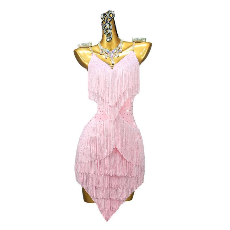 社交ダンス衣装ラテンドレスラベンダーキラキラフリンジ競技会ステージソロ用演出