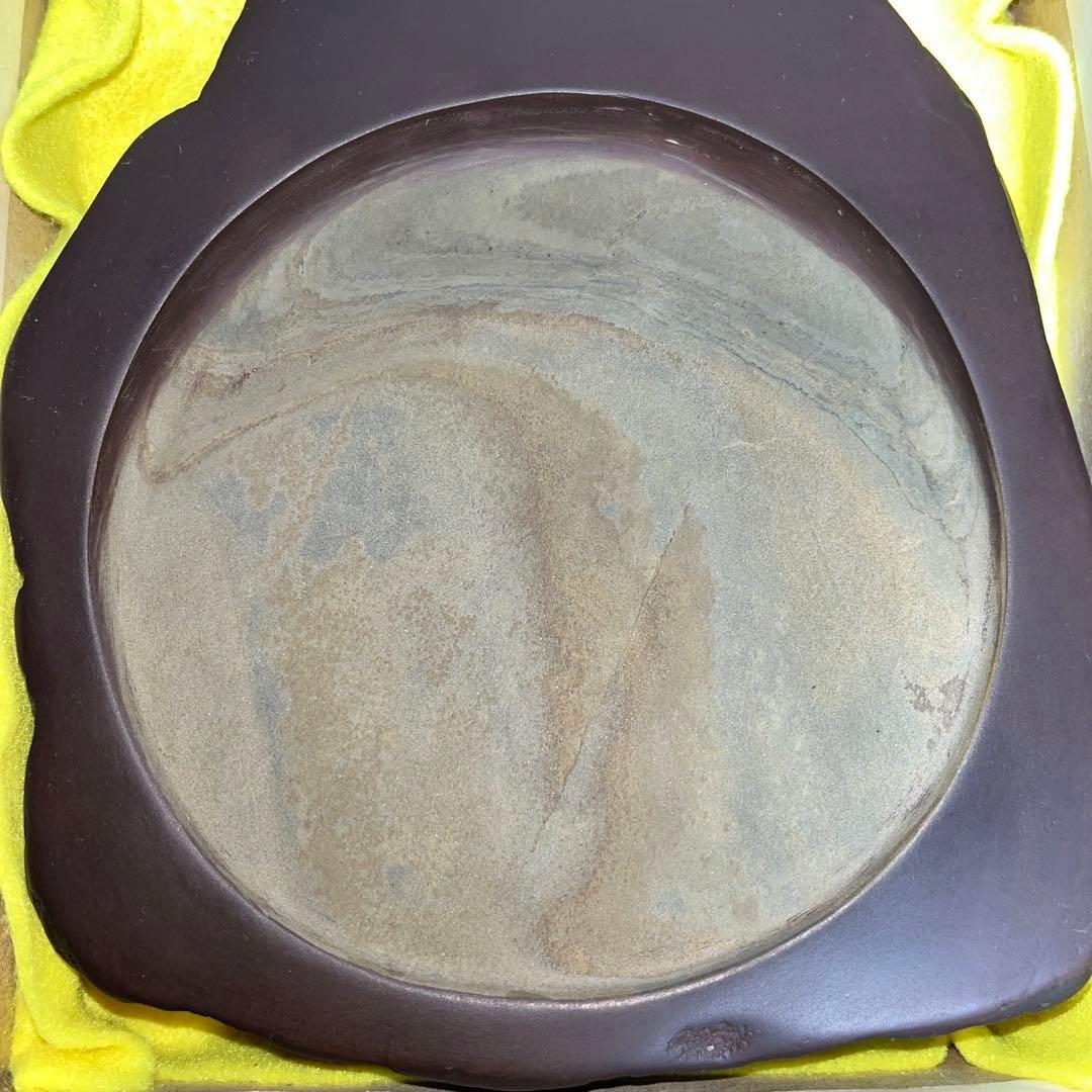 ⭕️うさぴょん⭕️赤間硯　希少　紫青石、紫金石様石紋綺麗　昇進堂謹製　丸型硯