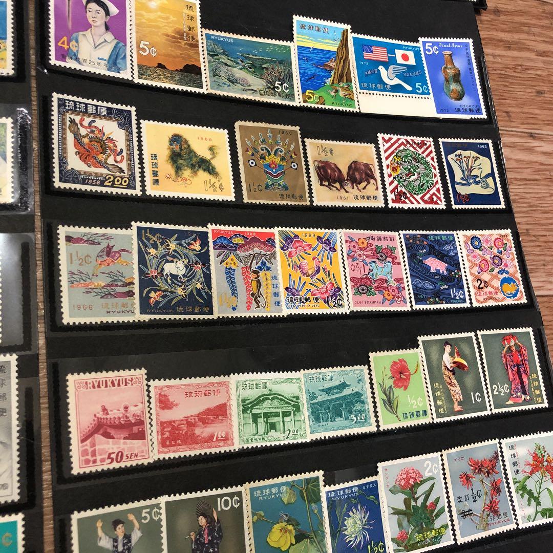 琉球切手138種コレクション！貝、蟹、民芸、文化財、年賀、舞踊切手等　鑑賞シート