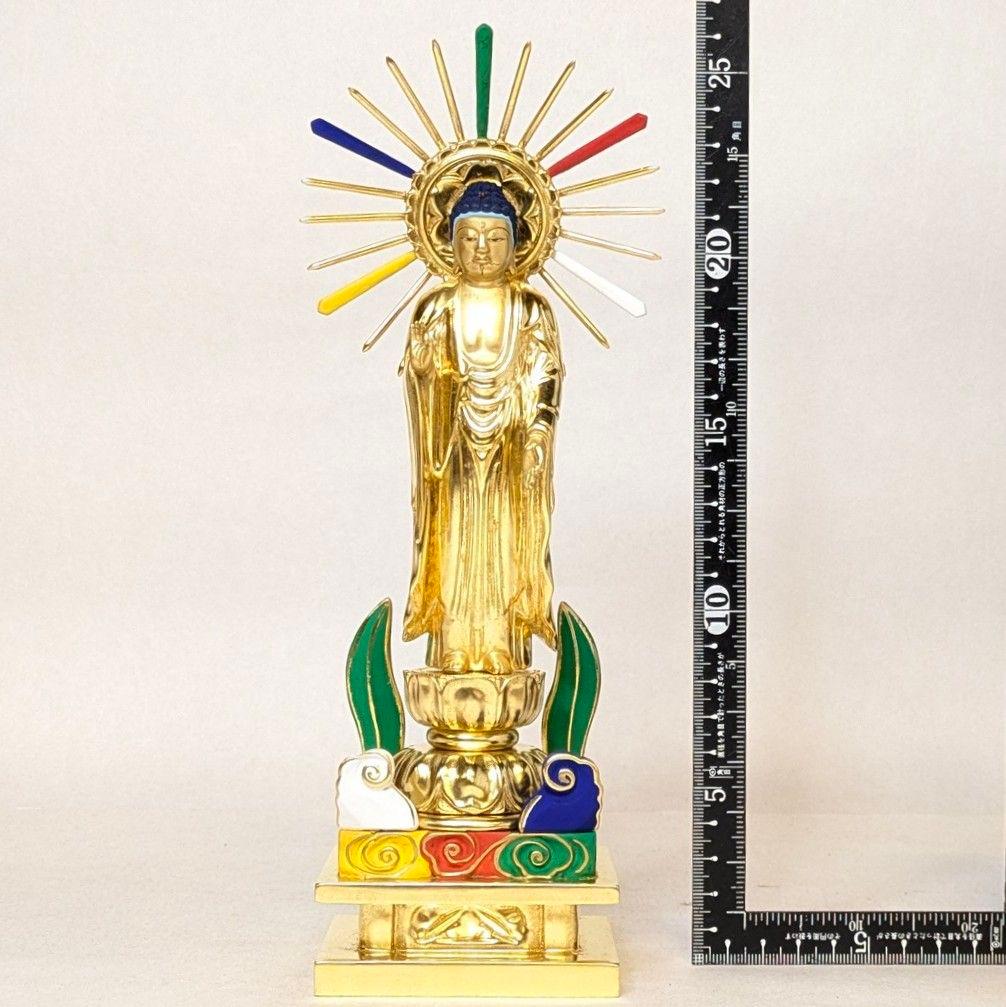 【値下げ・新品】 阿弥陀如来立像　純金箔　極彩色　総高さ約26.5㎝　阿弥陀