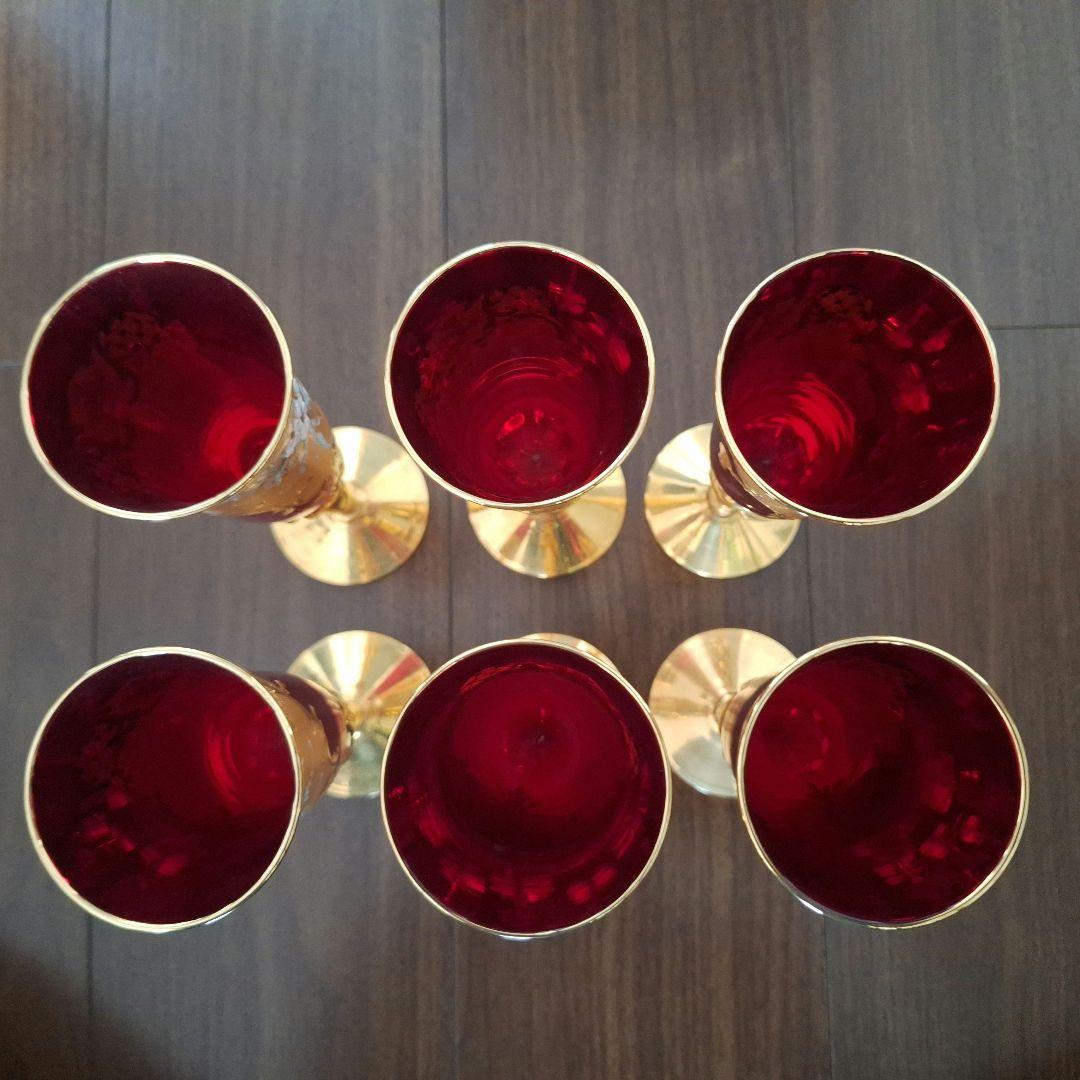 ベネチアングラス　花柄 シャンパングラス 6個セット　ムラノグラス