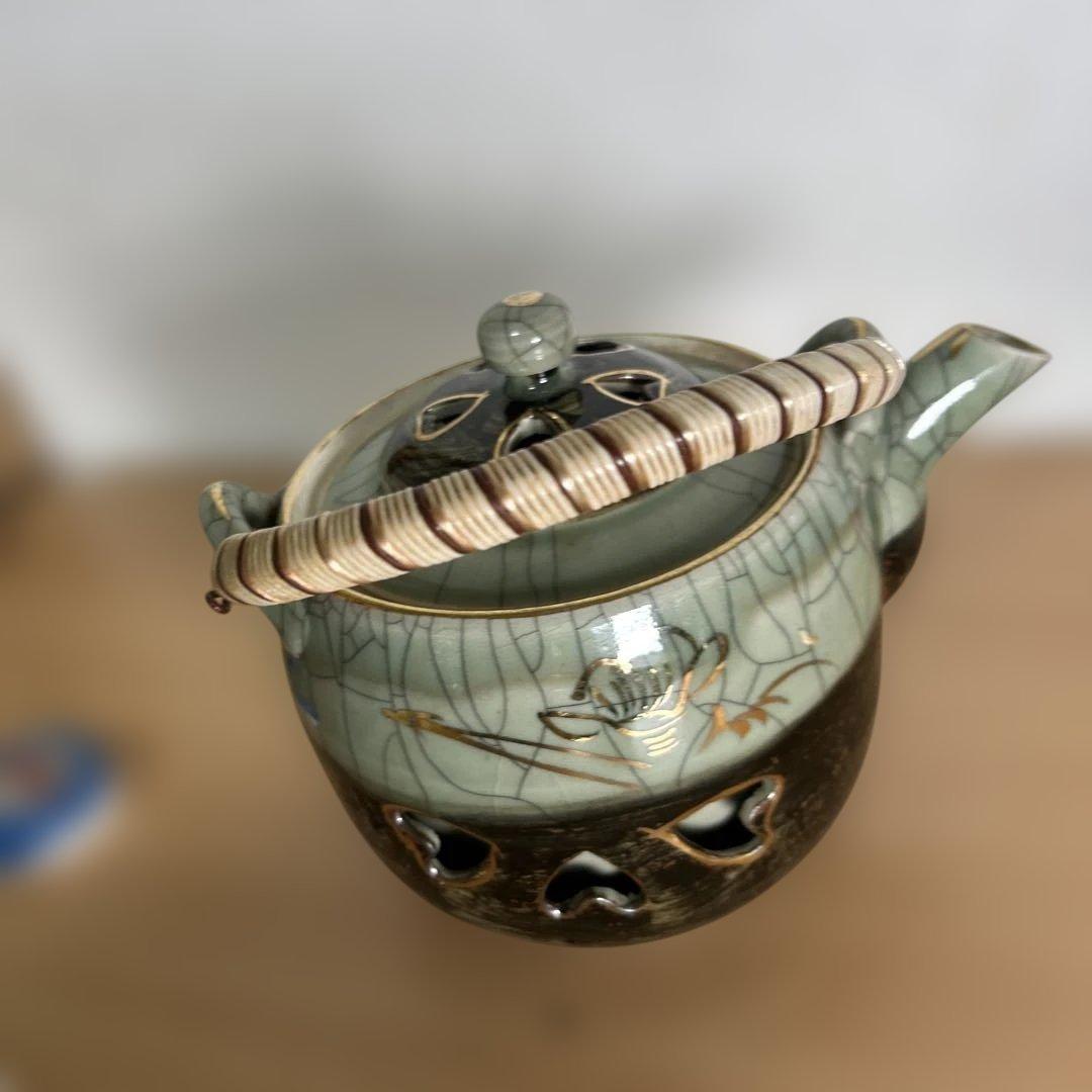 自宅保管品未使用　相馬焼 特大急須 双馬 金馬 美品　湯呑み6個付き