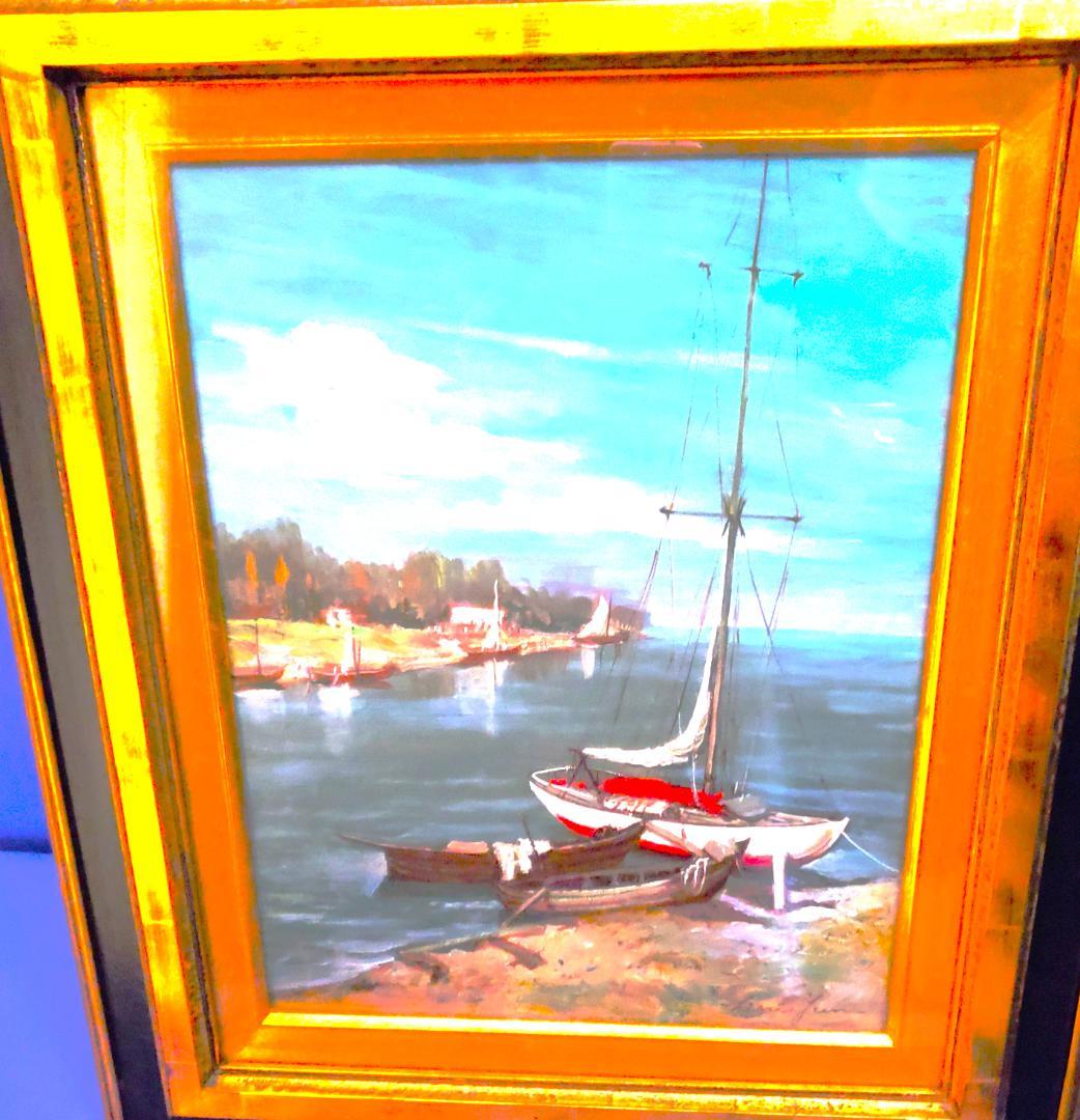伊東熙寿作品 船 油彩画 フレーム付き F6 A-2