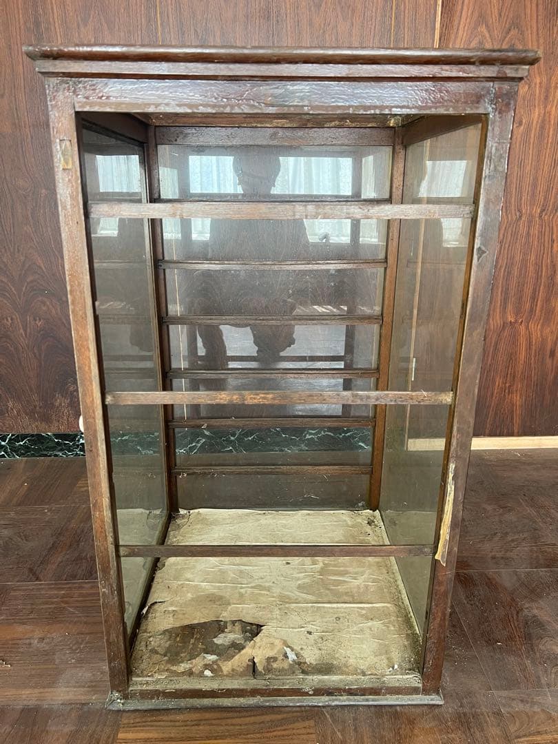 【O-1633】ガラスキャビネット ガラス戸 レトロ アンティーク ビンテージ
