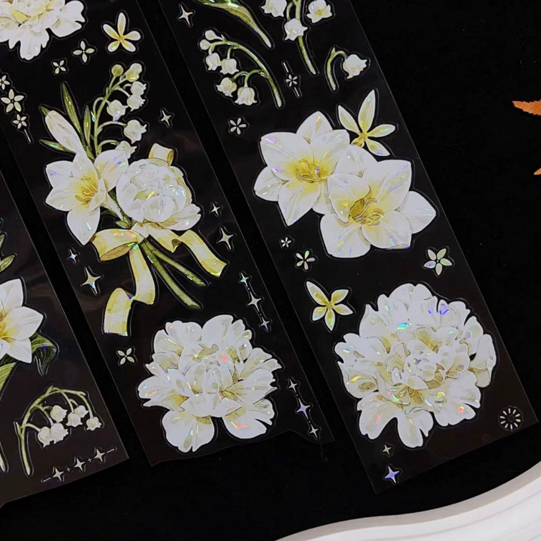 贝壳光 芍与双兰 ダイカット加工 6cm×5m 海外マスキングテープ