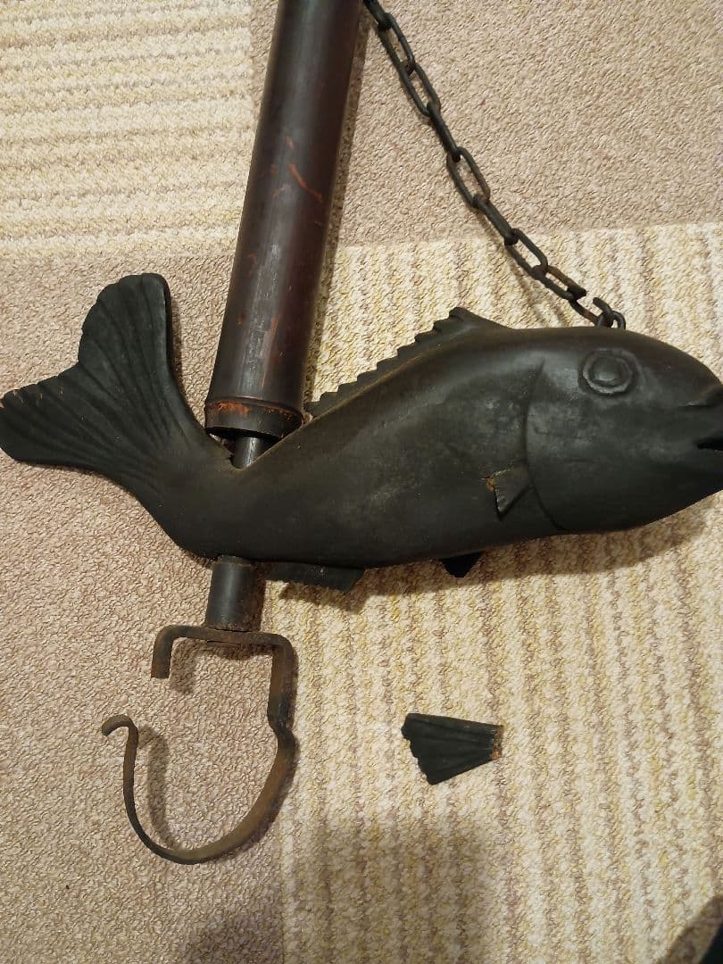 魚　鯛　縁起物　アンティーク古民家骨董囲炉裏吊 自在鉤 竹製 自在鍵 古道具