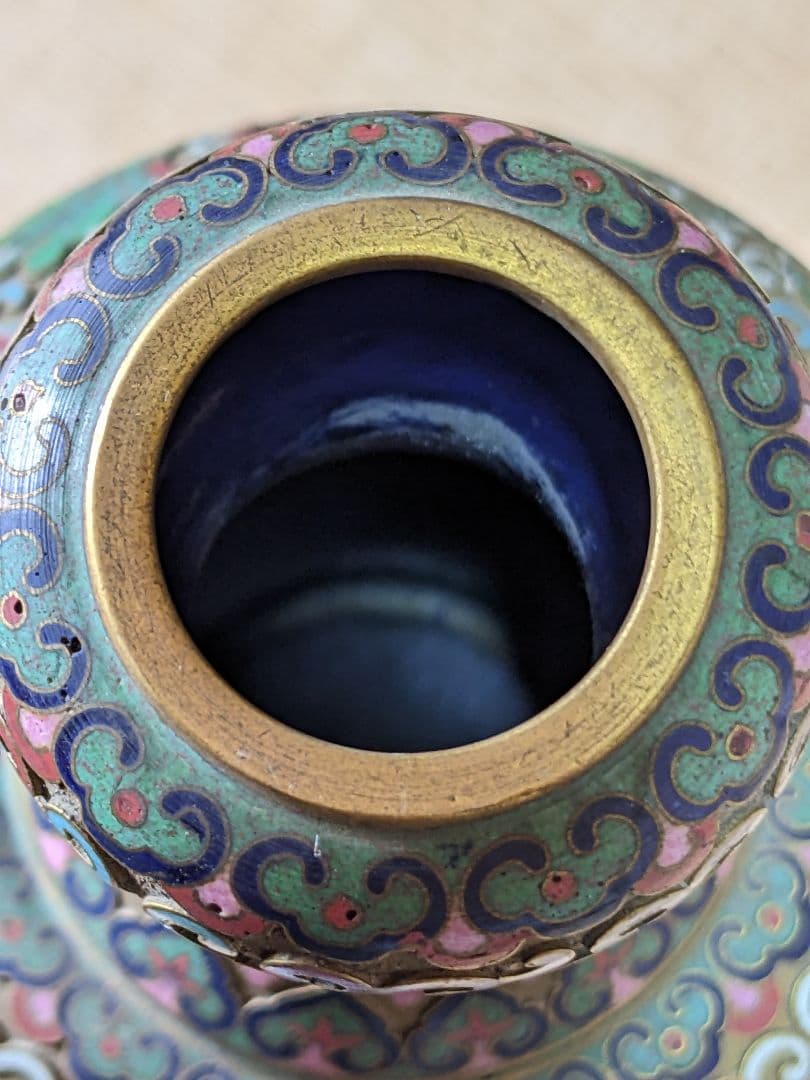 ♦中国 画琺瑯 花図紋瓶 景泰藍工芸品 七宝焼 コレクション 骨董品アンティーク