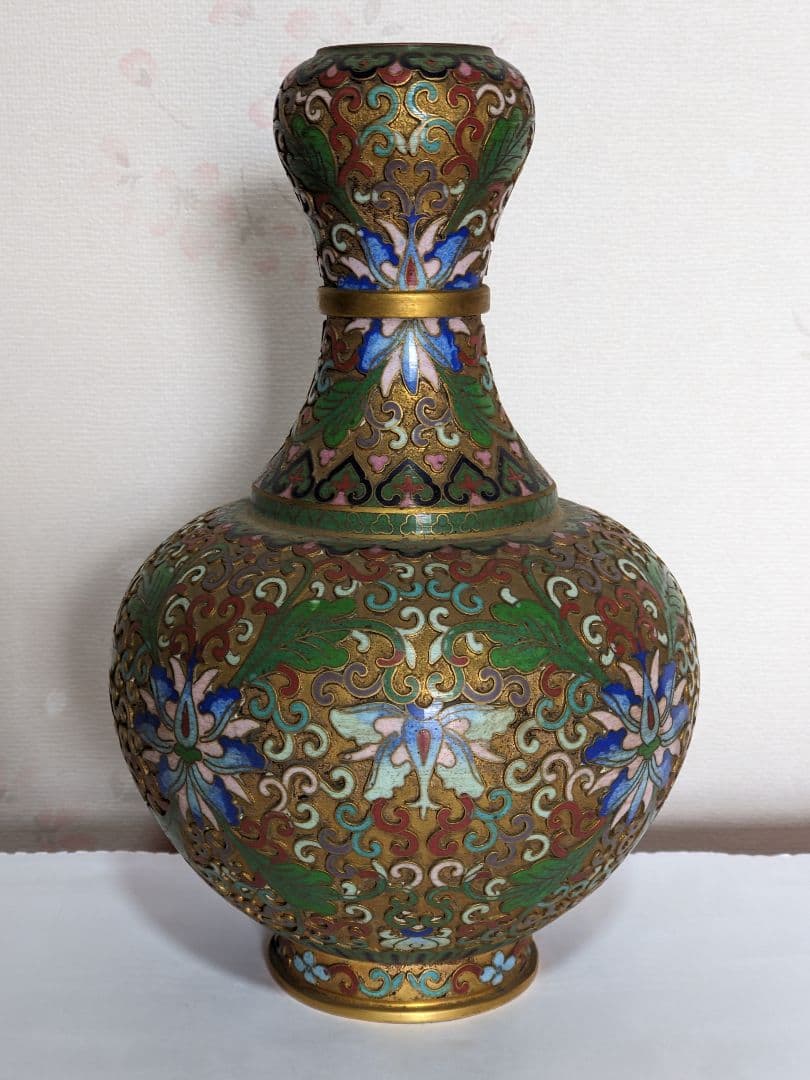 ♦中国 画琺瑯 花図紋瓶 景泰藍工芸品 七宝焼 コレクション 骨董品アンティーク