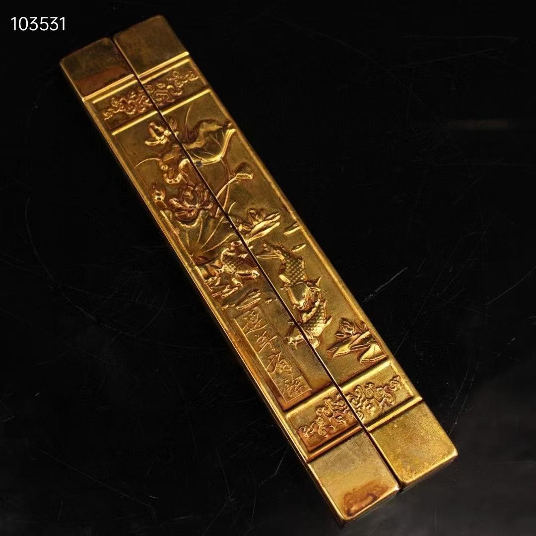 中国古美術·旧藏·純手作り・純銅・鎏金鎮尺一セット·文房具·置物·賞物・風水開運