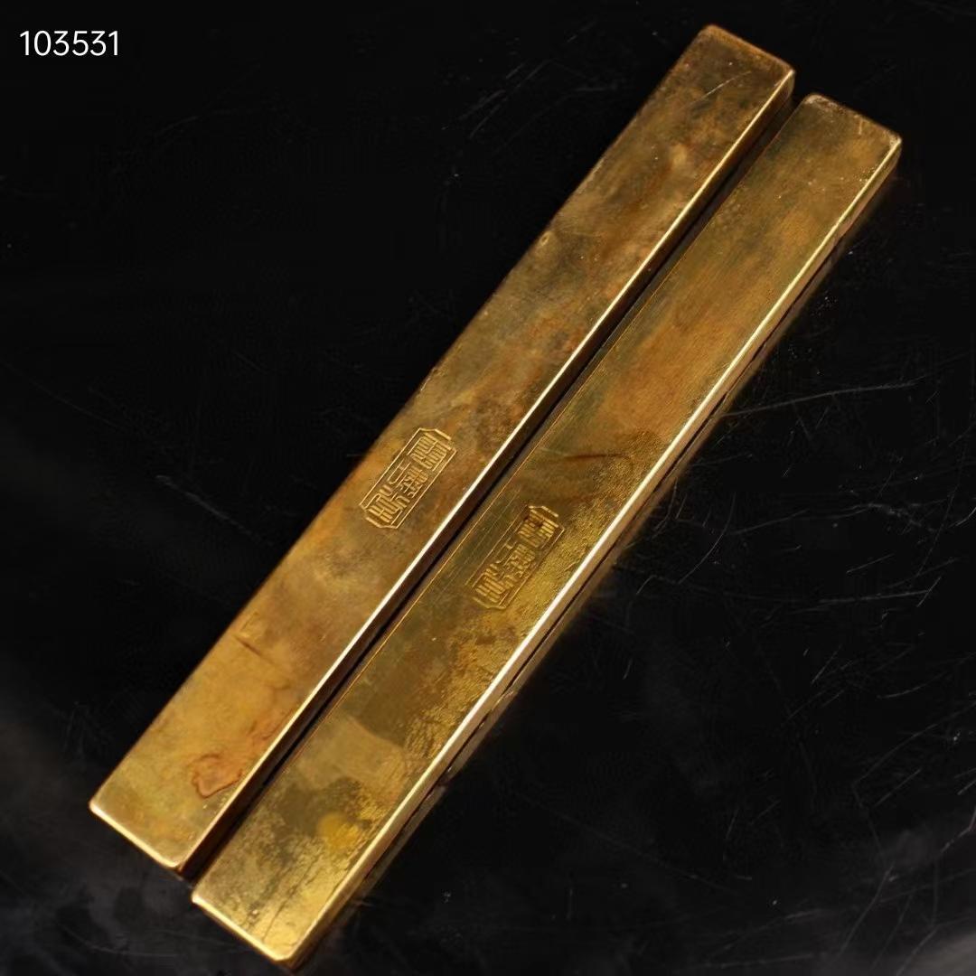 中国古美術·旧藏·純手作り・純銅・鎏金鎮尺一セット·文房具·置物·賞物・風水開運