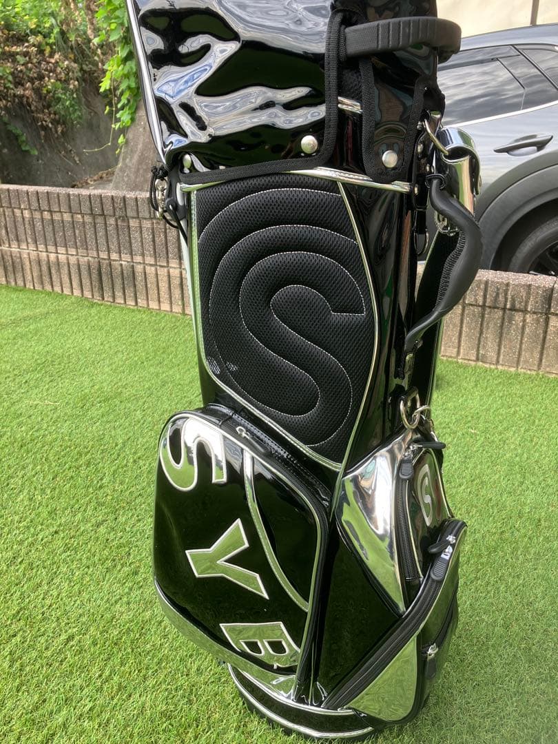 SYB ゴルフキャディーバック黒 シルバー　エナメル素材