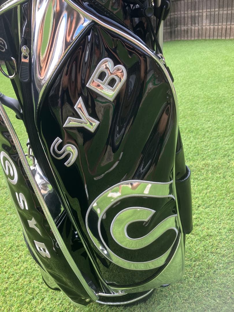 SYB ゴルフキャディーバック黒 シルバー　エナメル素材